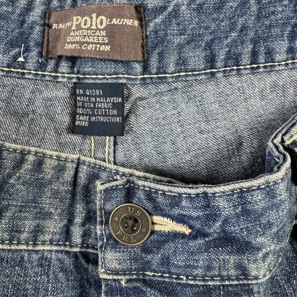 Vintage Polo Ralph Lauren Denim Fatigue Pants Blue Jeans 36x32 Dungarees 90s - Picture 3 of 7